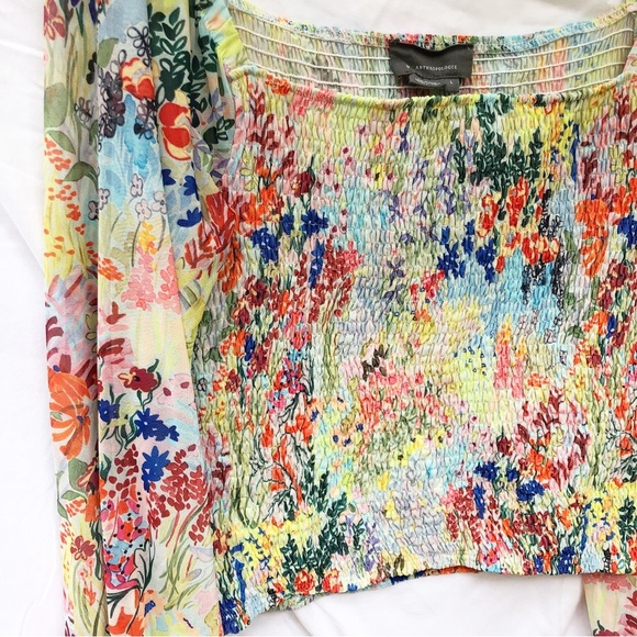 ANTHROPOLOGIE | ROUEN SMOCKED MULTI COLOR FLORAL LONG SLEEVE BLOUSE SIZE LARGE - Picture 7 of 10